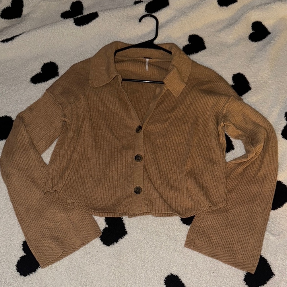 Brown Ribbed Button-Up Cardigan